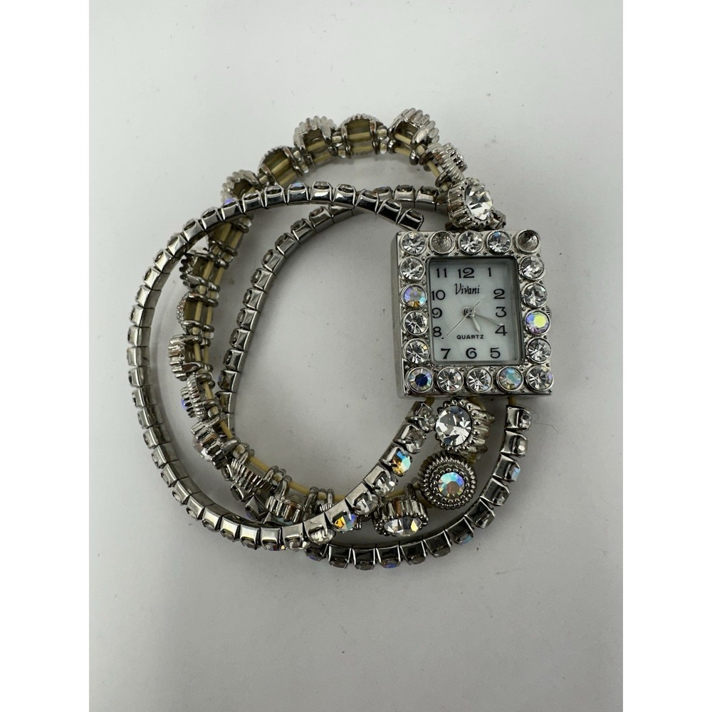 Vivani K495 New Battery Ladies MOP Watch 23MM 6" Stretch Rhinestone Band M100